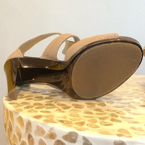 Michael Kors Bronze Metallic & Taupe Faux Snake Skin Pumps - Zipper Front - 8.5 - Picture 12 of 14